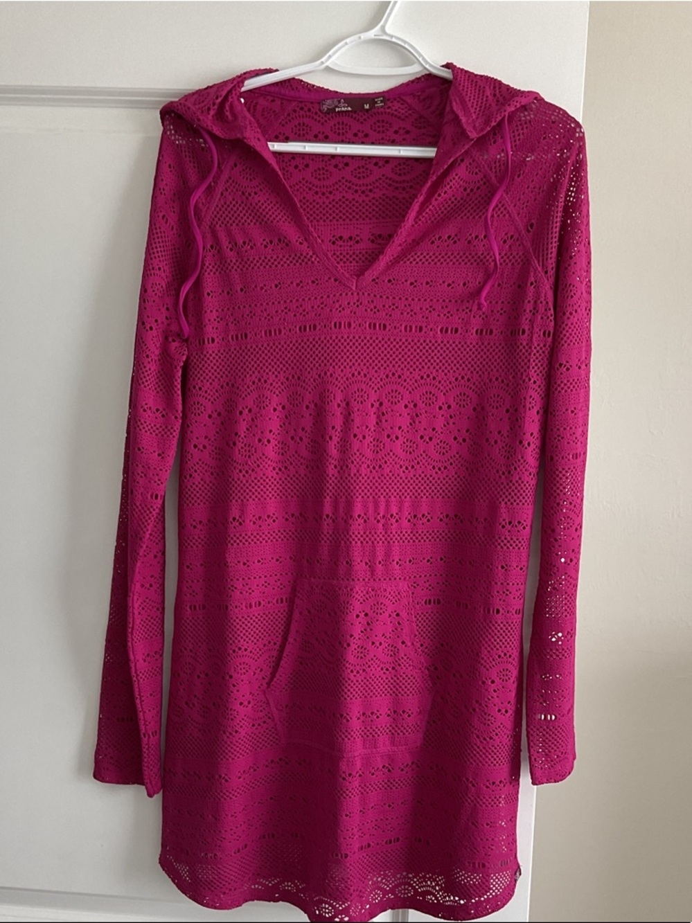 Prana Magenta Crochet Hooded Swim Coverup